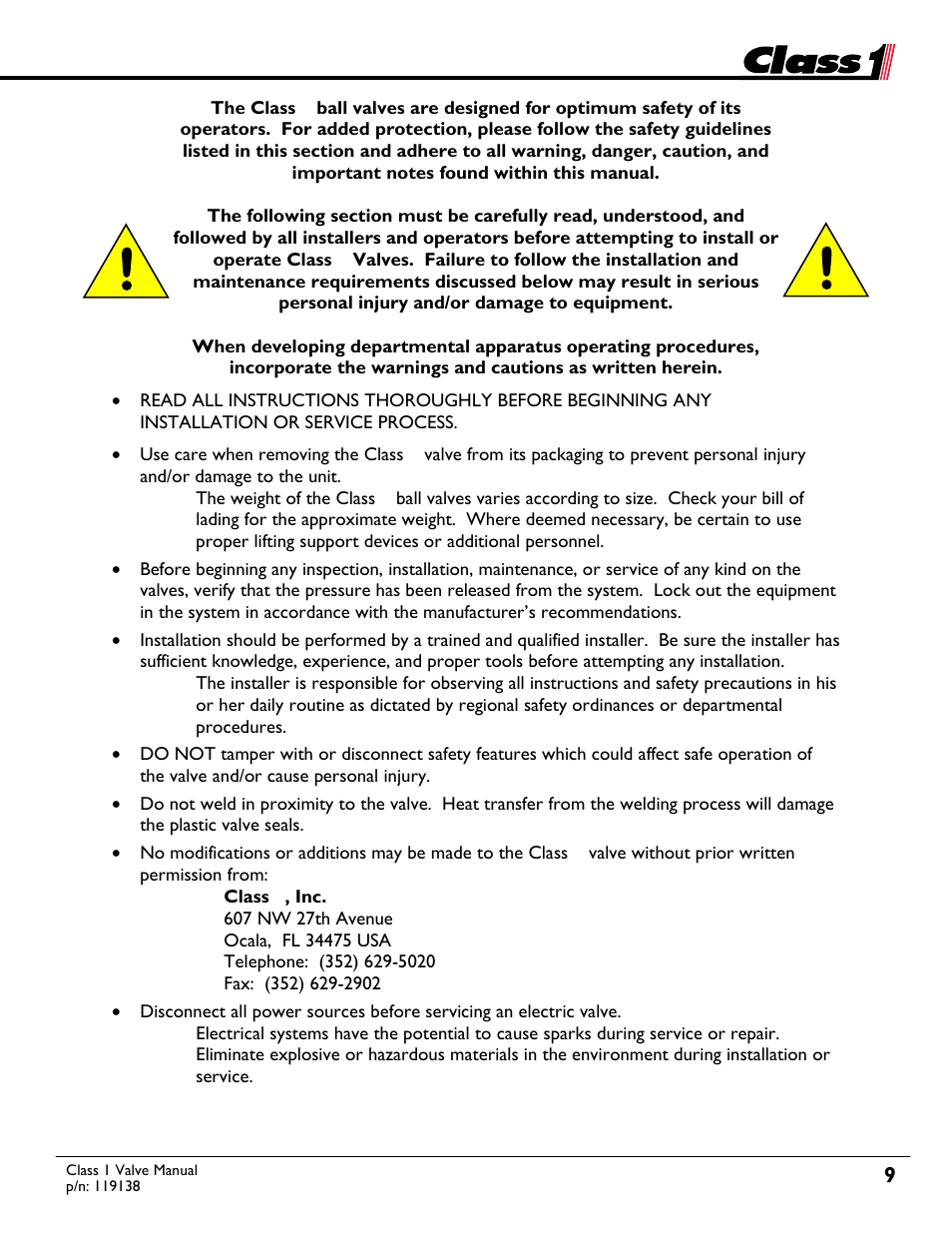 Class1 Valve - 119138 User Manual | Page 9 / 30