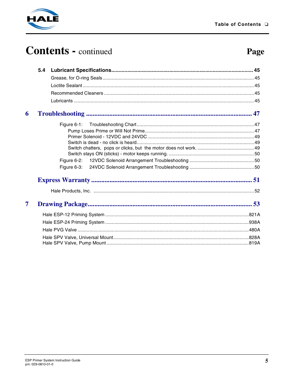 Hale ESP Priming System User Manual | Page 5 / 70