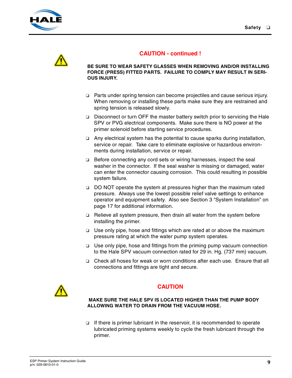 Hale ESP Priming System User Manual | Page 9 / 70