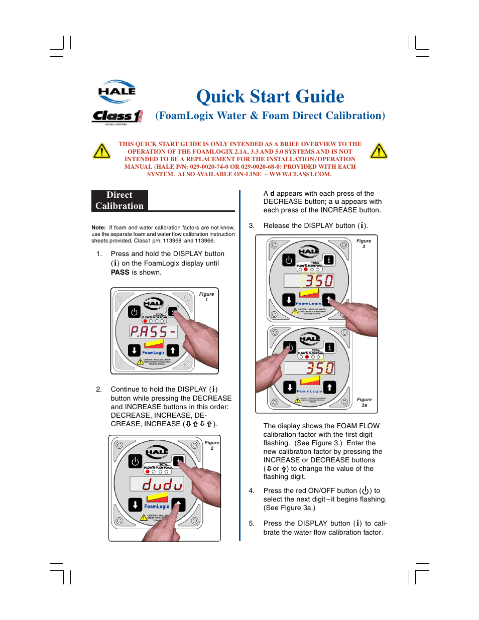 Hale FoamLogix Water and Foam Calibrate User Manual | 2 pages