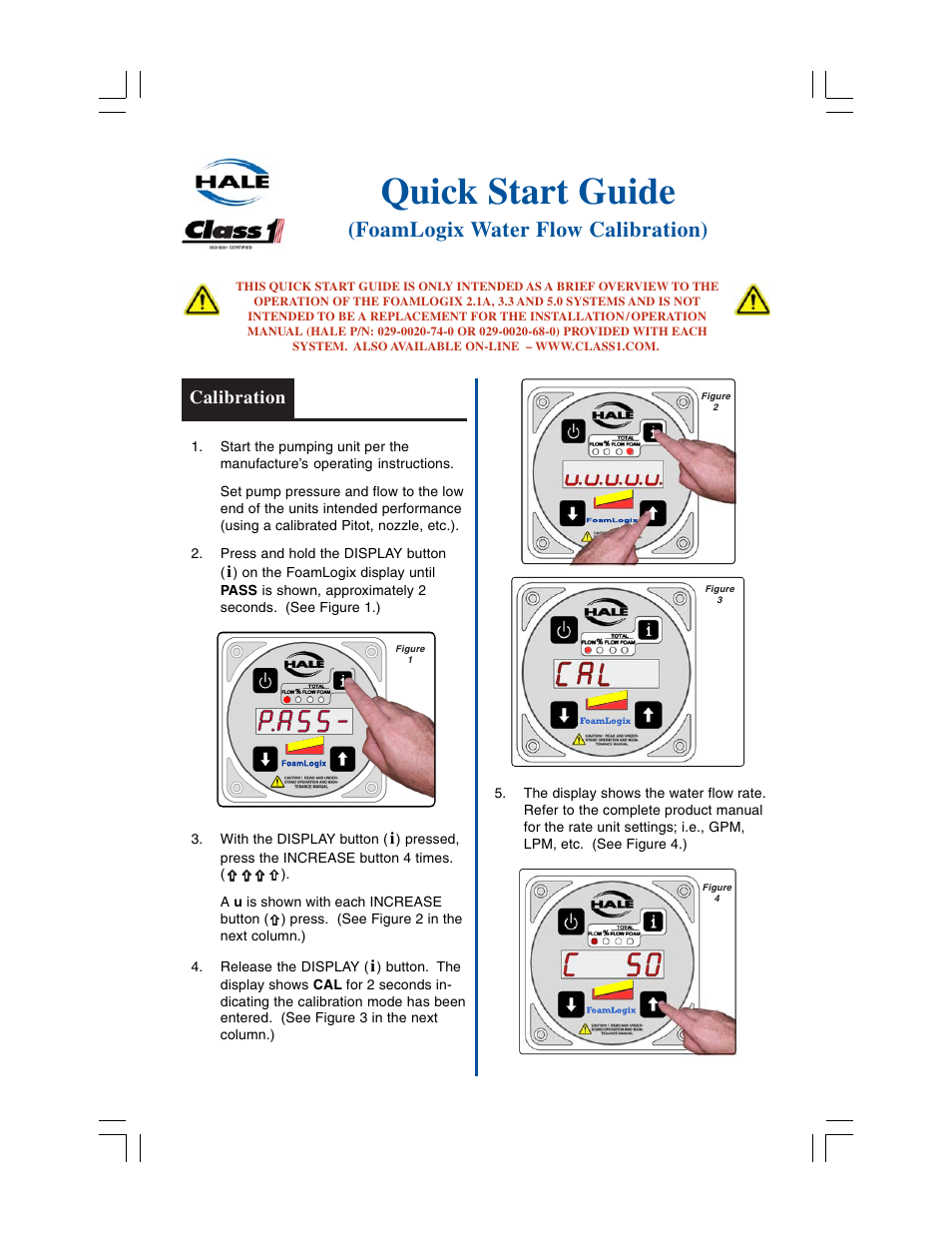 Hale FoamLogix Water Flow Calibration User Manual | 2 pages