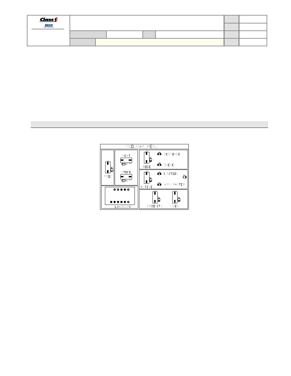 Operation manual, Programming, Override | Program menu, Program switch | Class1 Total System Manager User Manual | Page 8 / 19