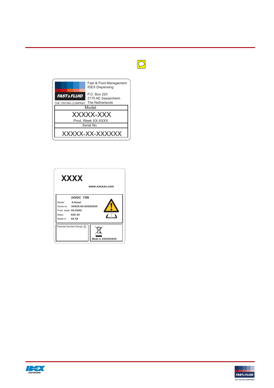 3 type plate: serial number, 4 type plate: details, Type plate: serial number | Type plate: details, Operator manual x-smart v. 0.0 | Fluid Management X-Smart User Manual | Page 13 / 28