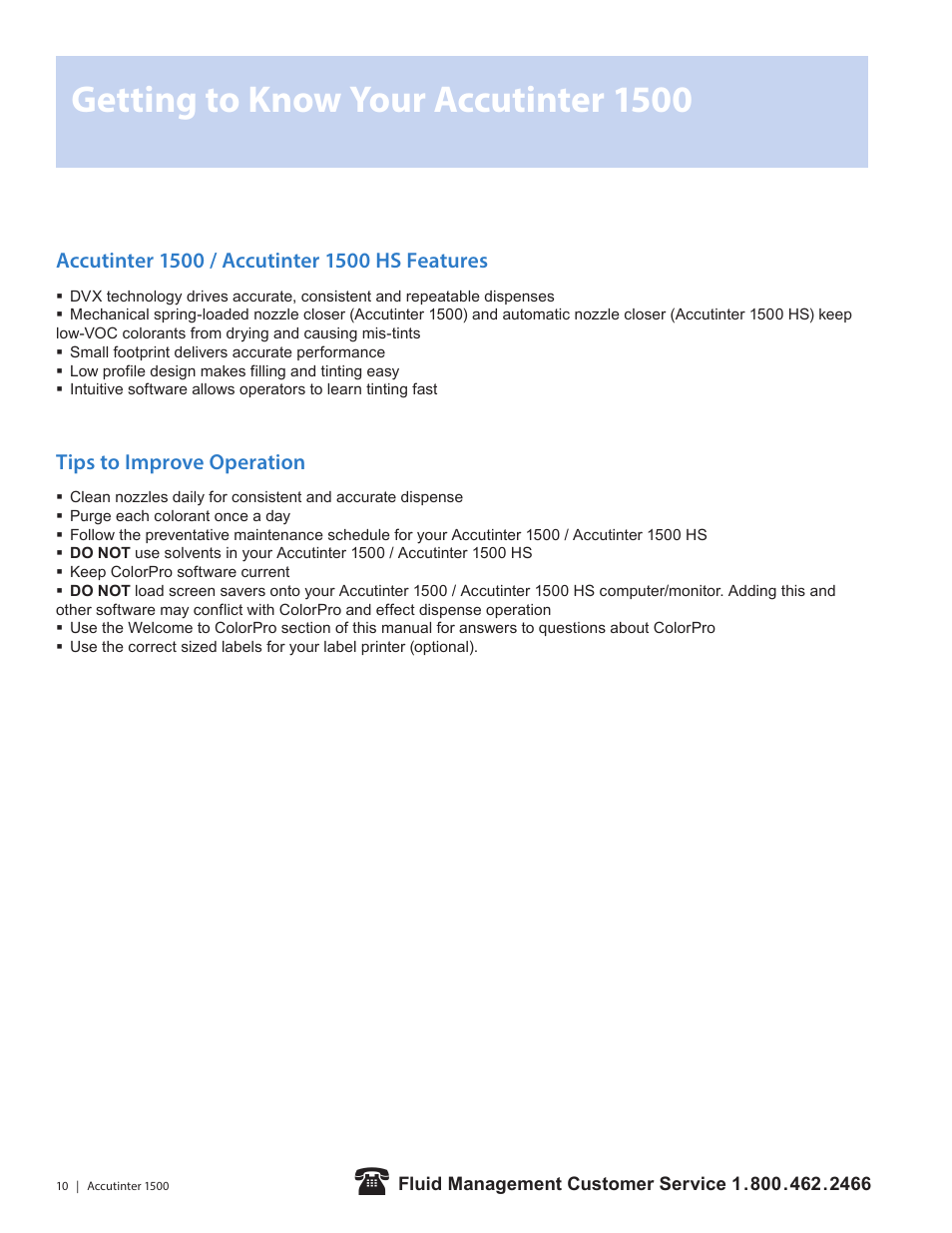 Getting to know your accutinter 1500, Tips to improve operation | Fluid Management 1500HS Accutinter User Manual | Page 12 / 44