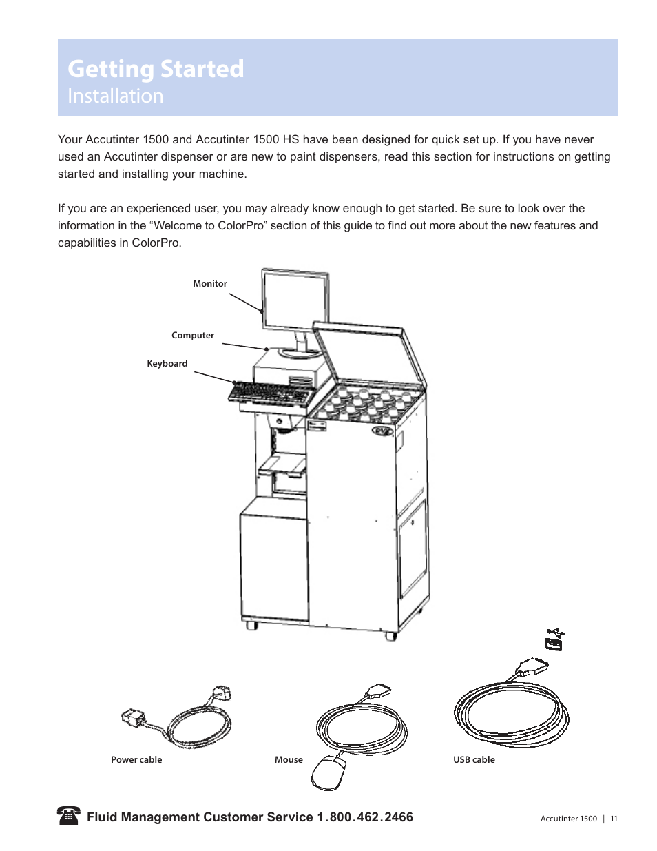 Getting started, Installation | Fluid Management 1500HS Accutinter User Manual | Page 13 / 44