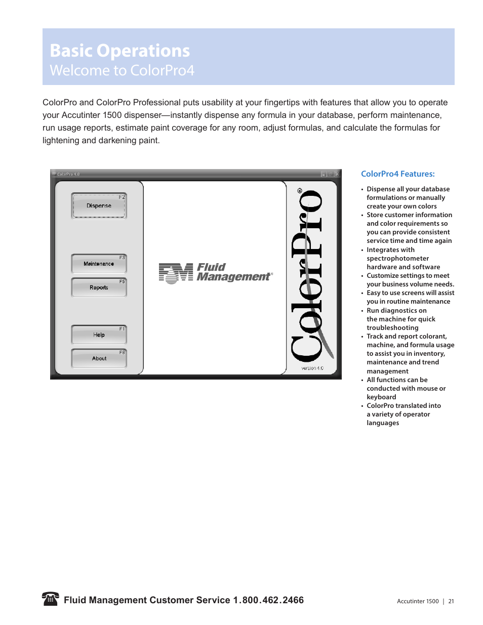 Basic operations, Welcome to colorpro4 | Fluid Management 1500HS Accutinter User Manual | Page 23 / 44
