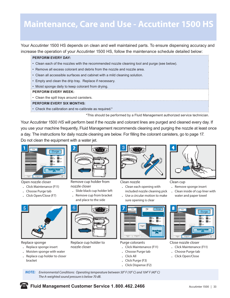 Maintenance, care and use - accutinter 1500 hs | Fluid Management 1500HS Accutinter User Manual | Page 35 / 44