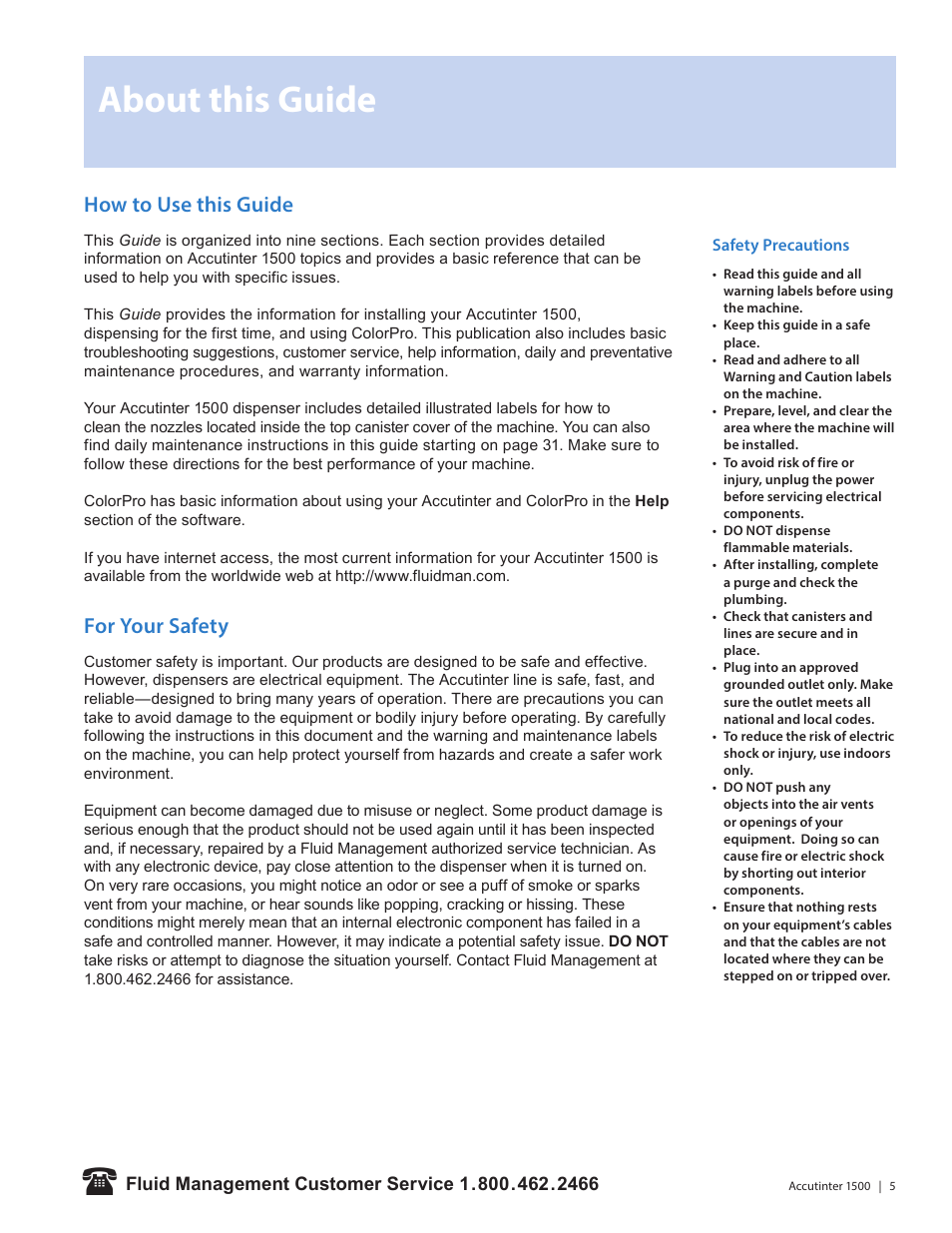 About this guide, How to use this guide, For your safety | Fluid Management 1500HS Accutinter User Manual | Page 7 / 44