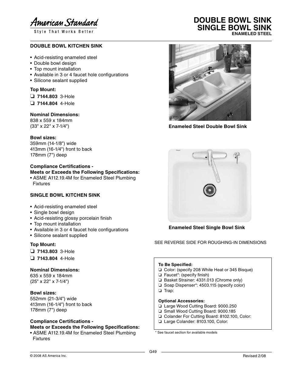 American Standard 7144.803 User Manual | 2 pages