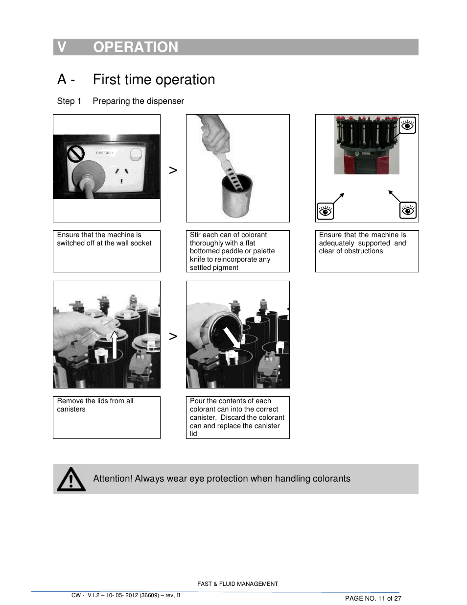 Voperation, A - first time operation | Fluid Management 22CW Blendorama User Manual | Page 11 / 27