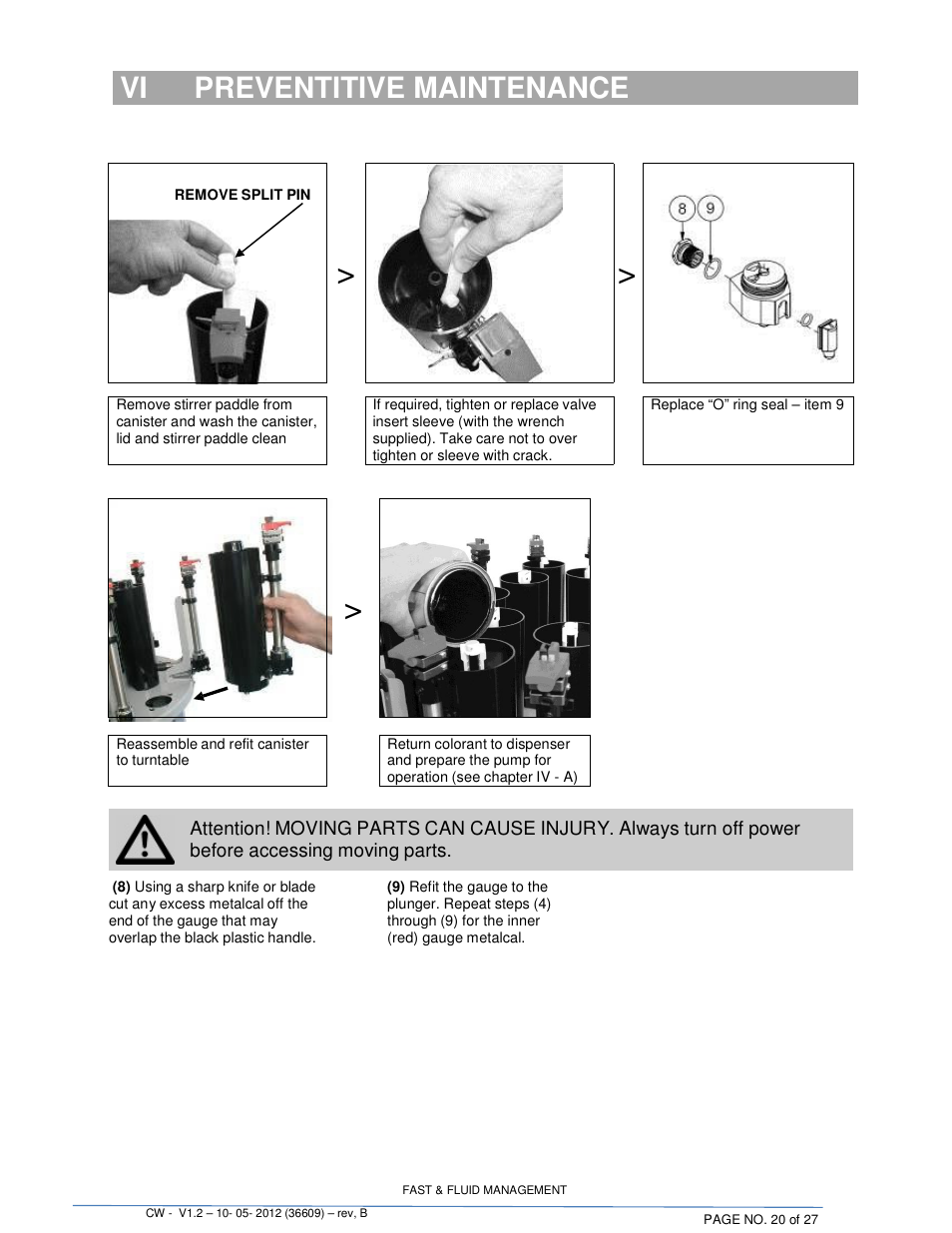 Vpreventitive maintenance, Vi preventitive maintenance | Fluid Management 22CW Blendorama User Manual | Page 20 / 27