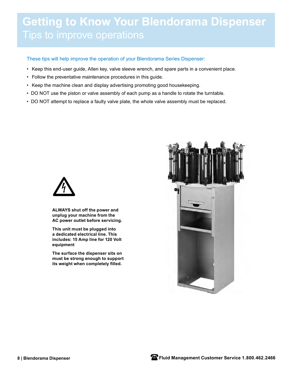 Getting to know your blendorama dispenser, Tips to improve operations | Fluid Management 53PD Blendorama User Manual User Manual | Page 10 / 43