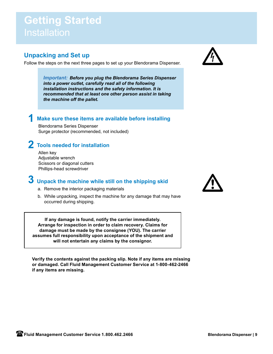Getting started, Installation | Fluid Management 53PD Blendorama User Manual User Manual | Page 11 / 43