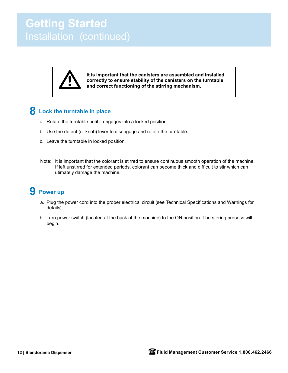 Getting started, Installation (continued) | Fluid Management 53PD Blendorama User Manual User Manual | Page 14 / 43