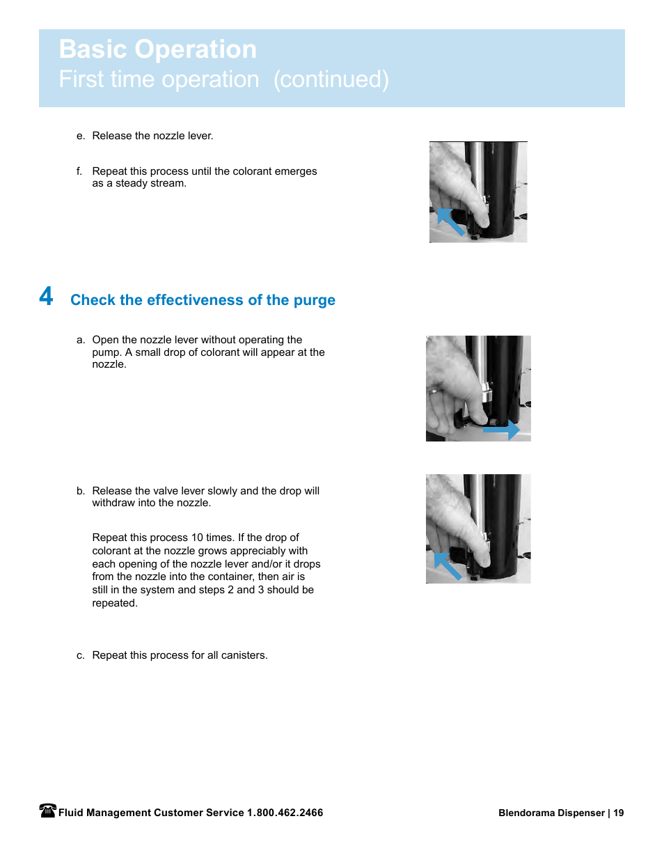 Basic operation, First time operation (continued) | Fluid Management 53PD Blendorama User Manual User Manual | Page 21 / 43