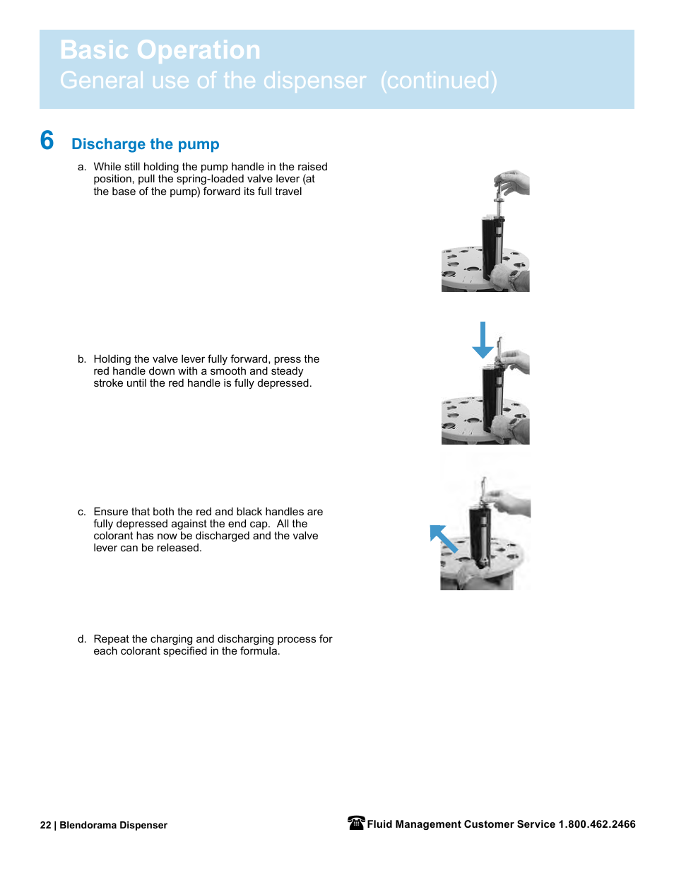 Basic operation, General use of the dispenser (continued) | Fluid Management 53PD Blendorama User Manual User Manual | Page 24 / 43