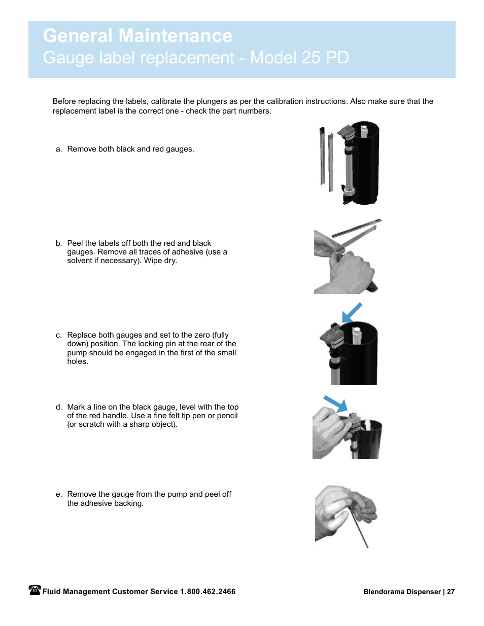 General maintenance, Gauge label replacement - model 25 pd | Fluid Management 53PD Blendorama User Manual User Manual | Page 29 / 43