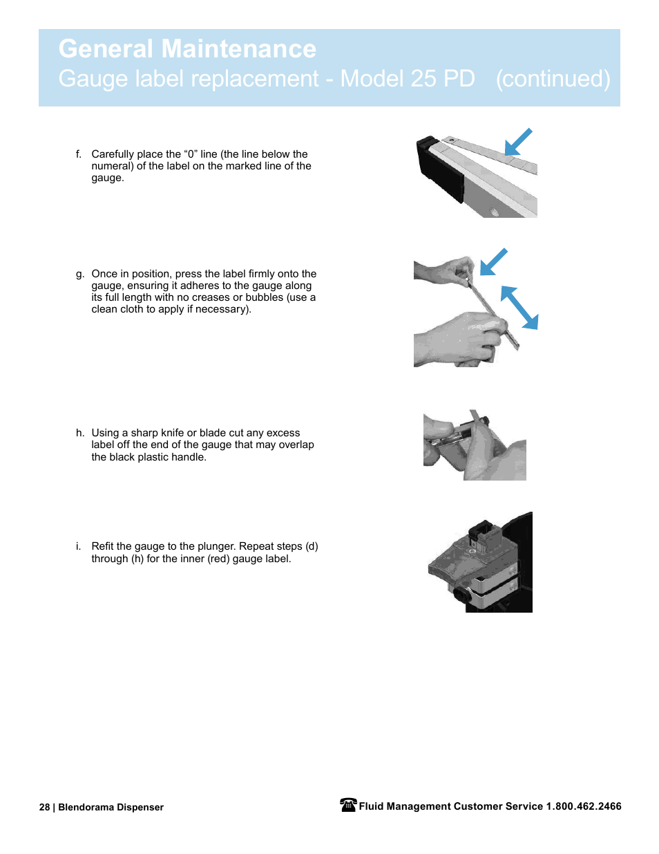 General maintenance, Gauge label replacement - model 25 pd (continued) | Fluid Management 53PD Blendorama User Manual User Manual | Page 30 / 43