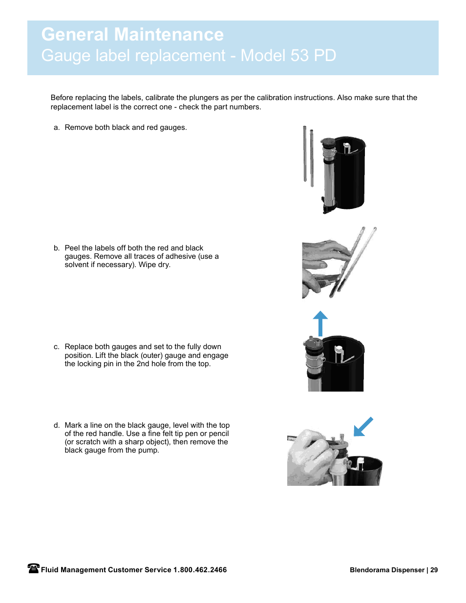 General maintenance, Gauge label replacement - model 53 pd | Fluid Management 53PD Blendorama User Manual User Manual | Page 31 / 43