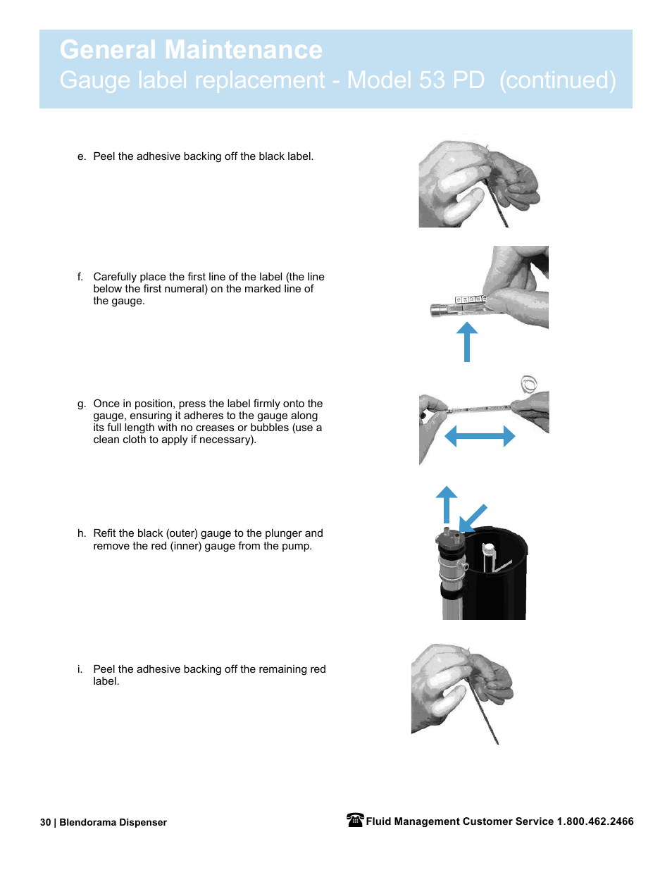 General maintenance, Gauge label replacement - model 53 pd (continued) | Fluid Management 53PD Blendorama User Manual User Manual | Page 32 / 43