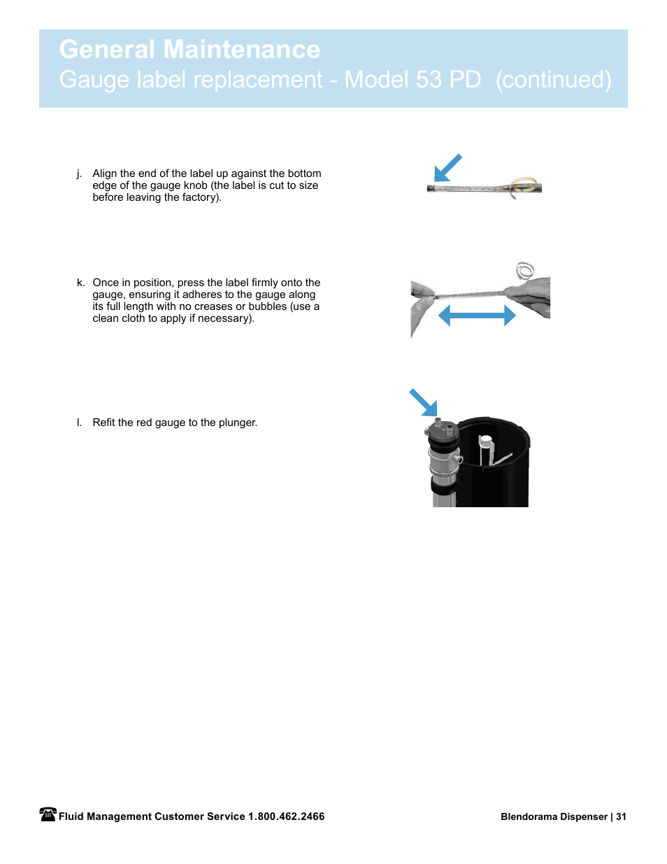 General maintenance, Gauge label replacement - model 53 pd (continued) | Fluid Management 53PD Blendorama User Manual User Manual | Page 33 / 43