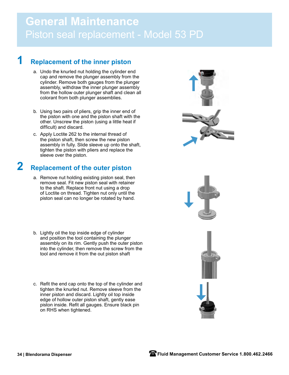 General maintenance, Piston seal replacement - model 53 pd | Fluid Management 53PD Blendorama User Manual User Manual | Page 36 / 43