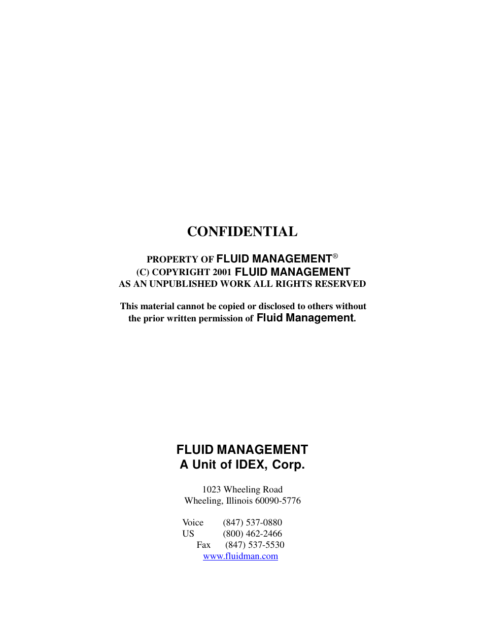 Confidential, Fluid management a unit of idex, corp | Fluid Management NSC50 Harbil User Manual | Page 2 / 24