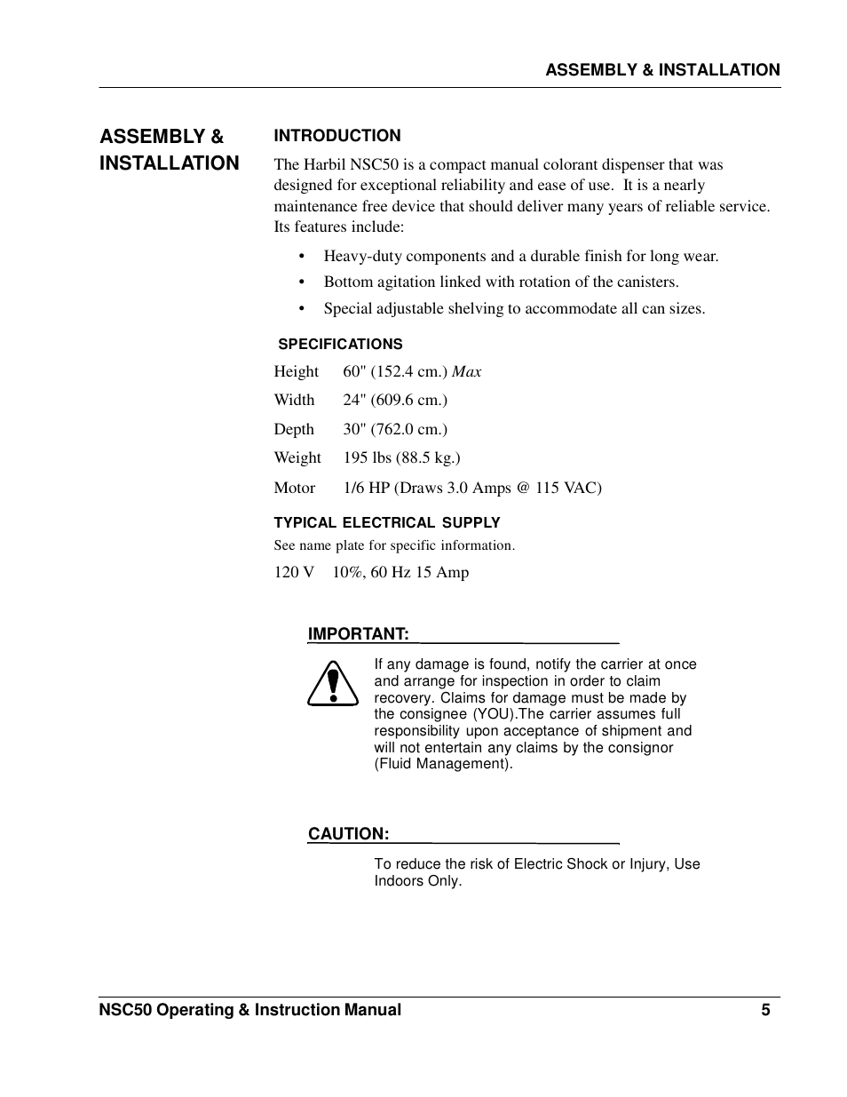 Assembly & installation | Fluid Management NSC50 Harbil User Manual | Page 5 / 24