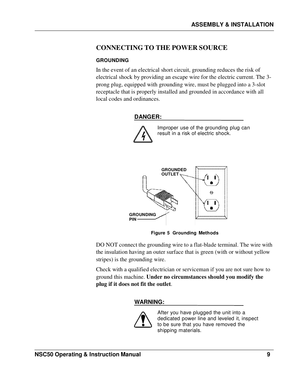 Connecting to the power source | Fluid Management NSC50 Harbil User Manual | Page 9 / 24