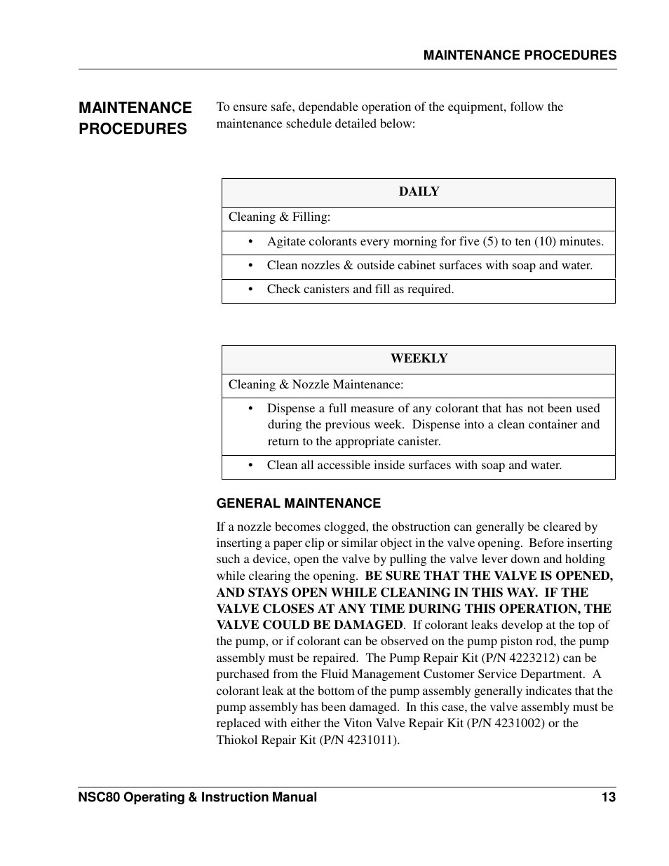 Maintenance procedures | Fluid Management NSC80 Harbil User Manual | Page 13 / 24