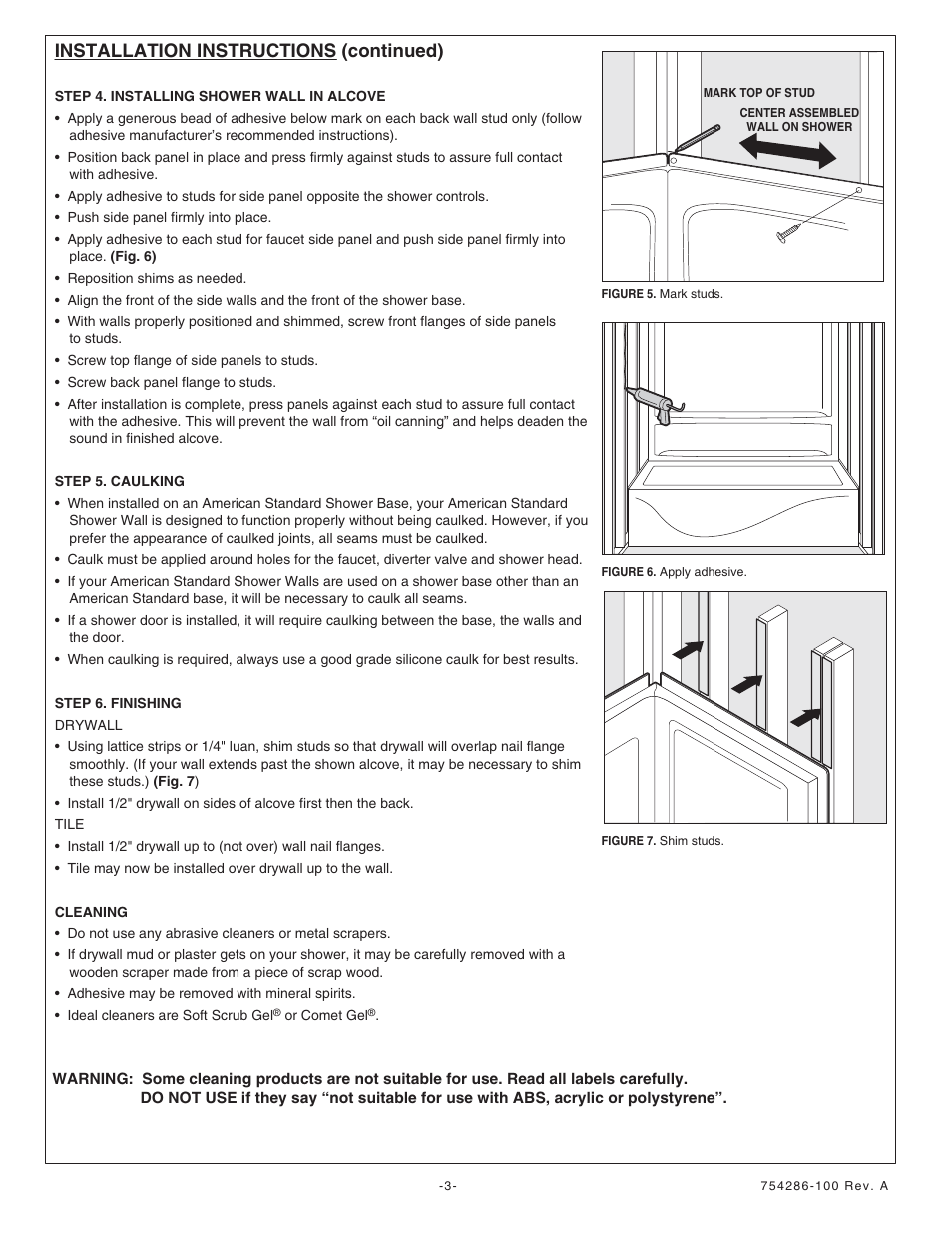 Installation instructions (continued) | American Standard Shower Wall 3232Y1.SW.XXX User Manual | Page 3 / 4