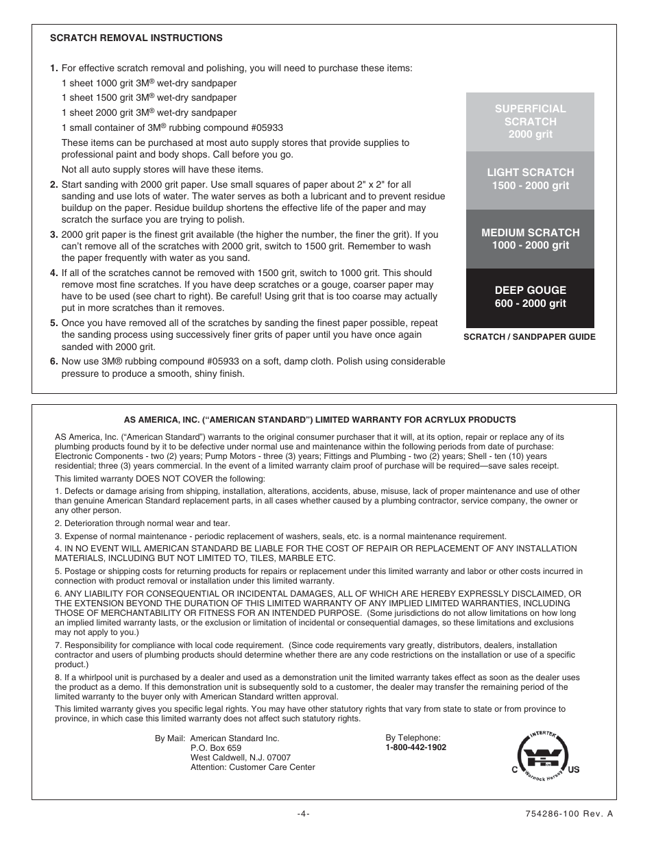 American Standard Shower Wall 3232Y1.SW.XXX User Manual | Page 4 / 4