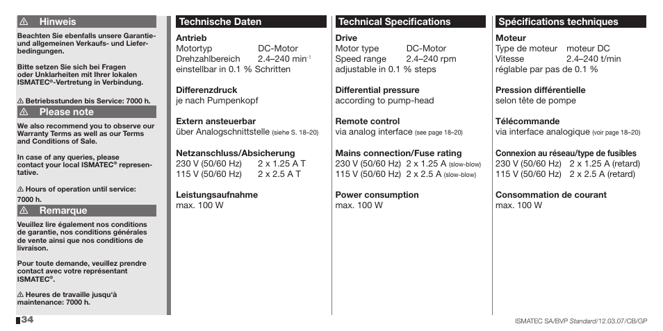 IDEX Health & Science BVP Standard User Manual | Page 34 / 36