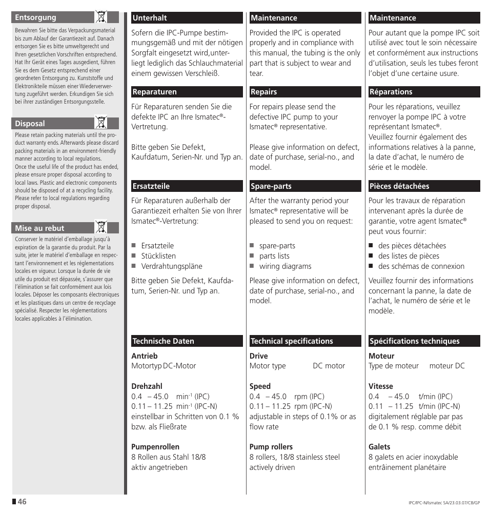 IDEX Health & Science IPC User Manual | Page 46 / 48