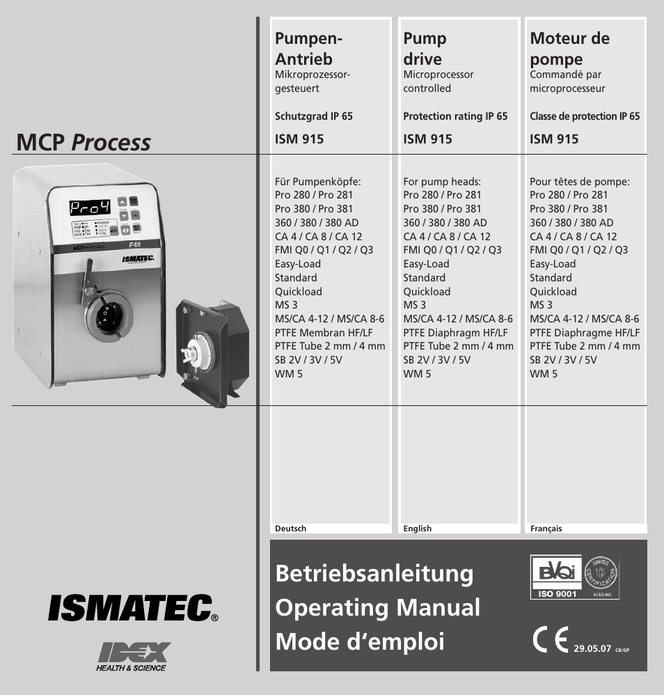 IDEX Health & Science MCP Process – version with Settings Menu User Manual | 64 pages