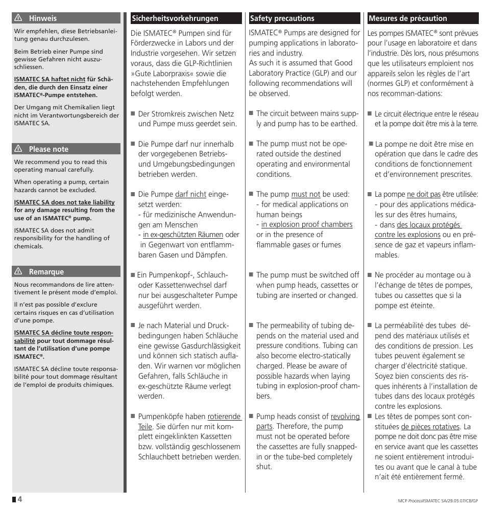 IDEX Health & Science MCP Process – version with Settings Menu User Manual | Page 4 / 64