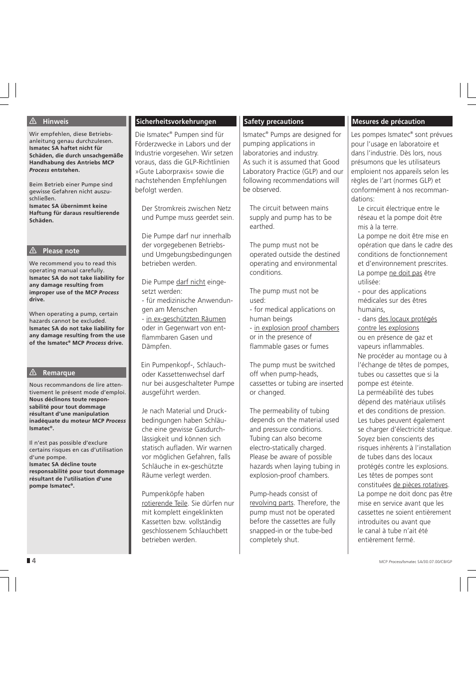 IDEX Health & Science MCP Process – version without Settings Menu User Manual | Page 4 / 56