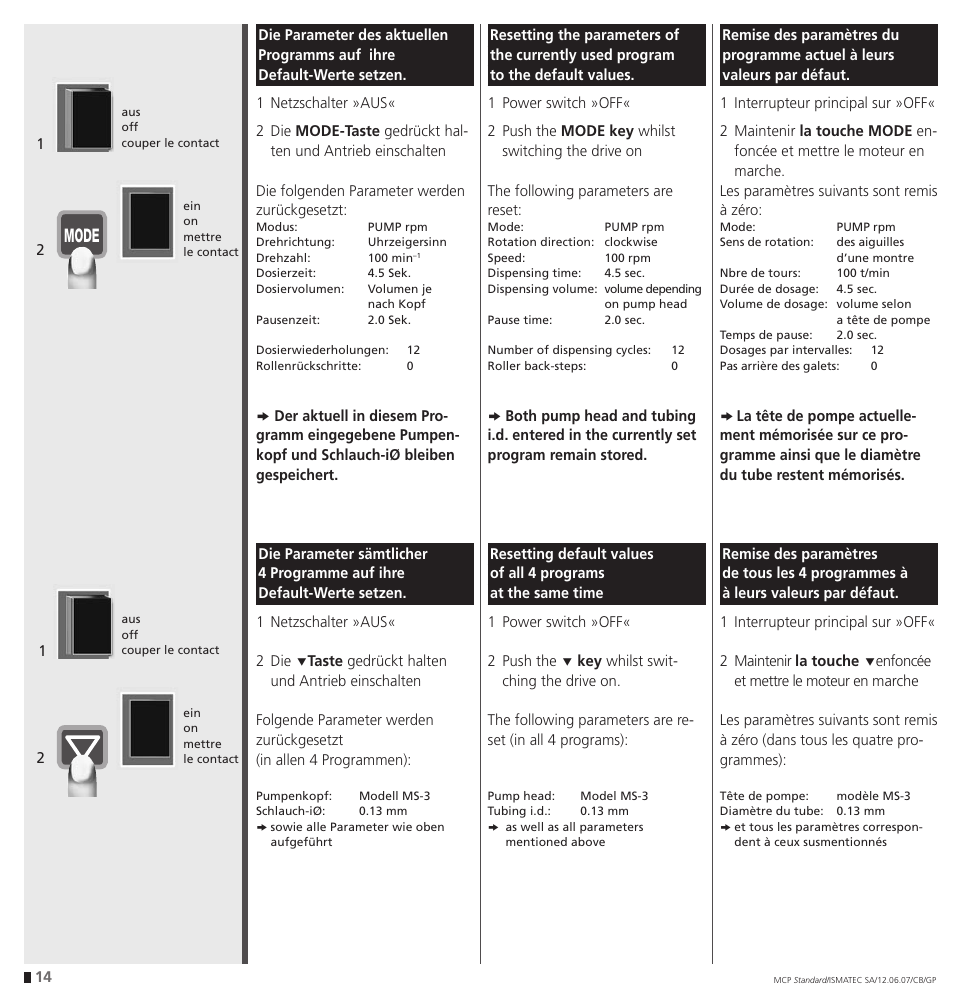 Mode | IDEX Health & Science MCP Standard User Manual | Page 14 / 56