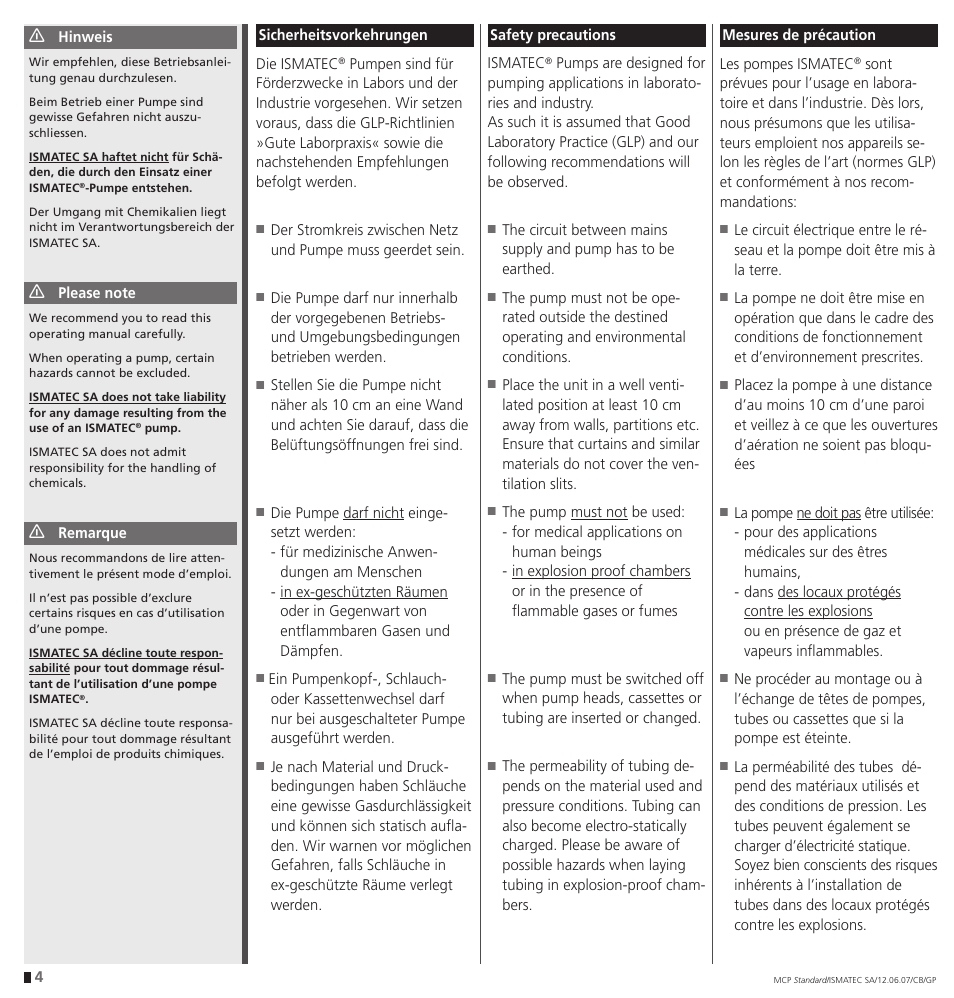 IDEX Health & Science MCP Standard User Manual | Page 4 / 56