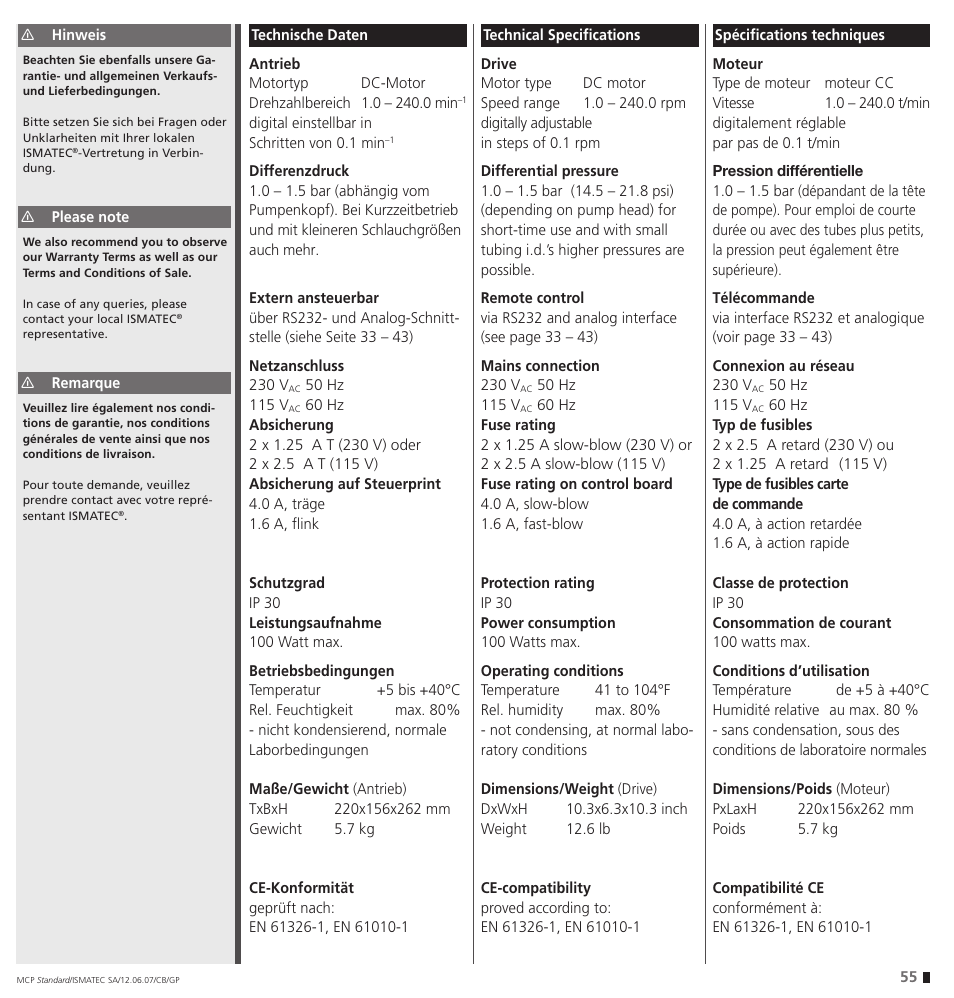 IDEX Health & Science MCP Standard User Manual | Page 55 / 56