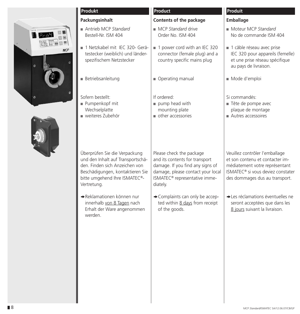 IDEX Health & Science MCP Standard User Manual | Page 8 / 56