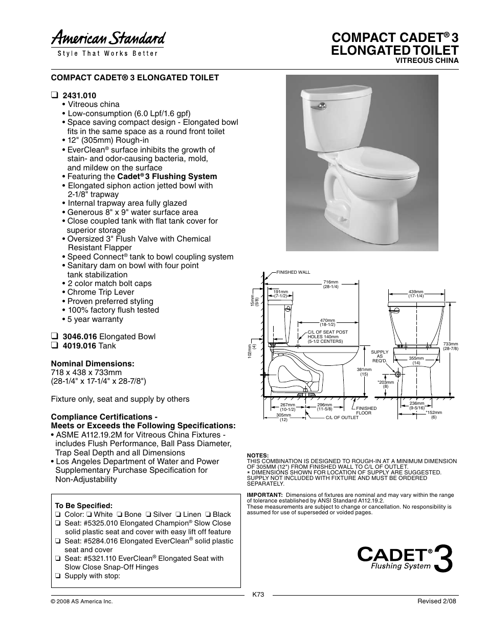 American Standard 2431.010 User Manual | 2 pages