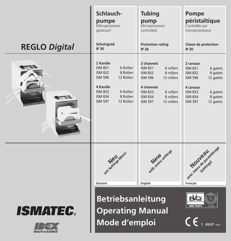 IDEX Health & Science REGLO Digital – version with Settings Menu User Manual | 48 pages