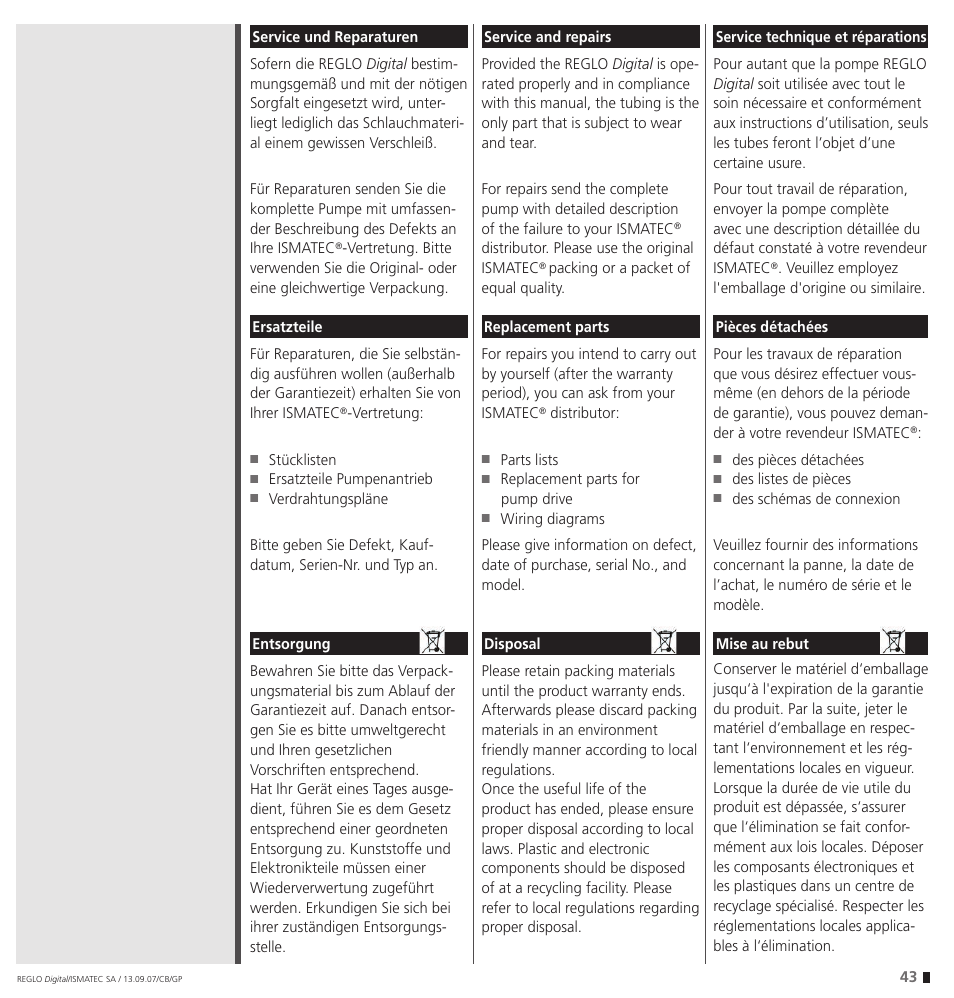 IDEX Health & Science REGLO Digital – version with Settings Menu User Manual | Page 43 / 48