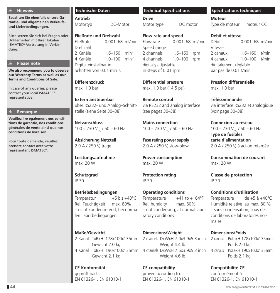 IDEX Health & Science REGLO Digital – version with Settings Menu User Manual | Page 44 / 48