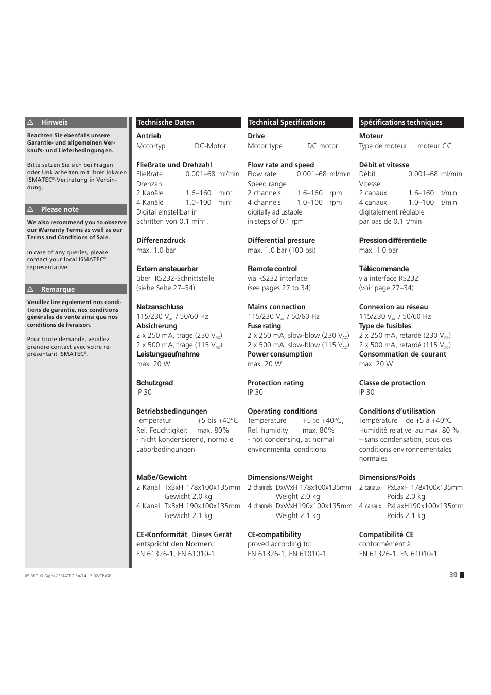 IDEX Health & Science REGLO Digital – version without Settings Menu User Manual | Page 39 / 40