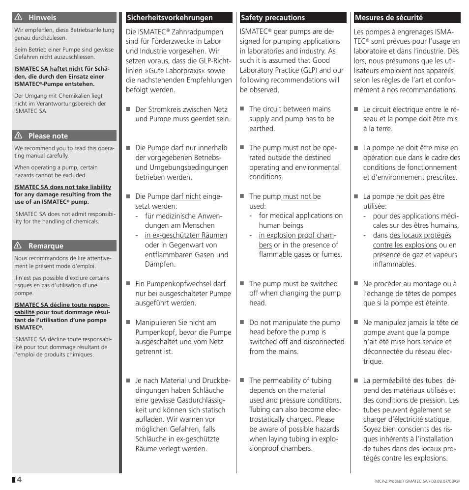 IDEX Health & Science MCP-Z Process User Manual | Page 4 / 60