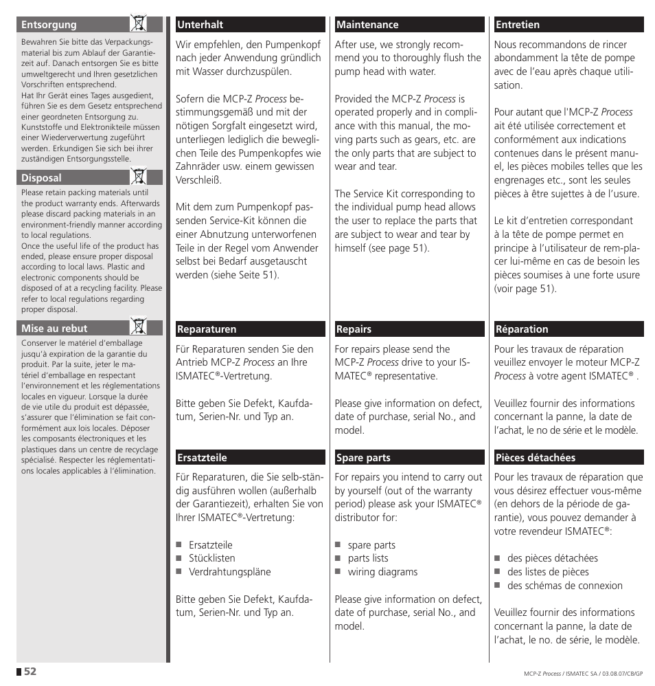 IDEX Health & Science MCP-Z Process User Manual | Page 52 / 60
