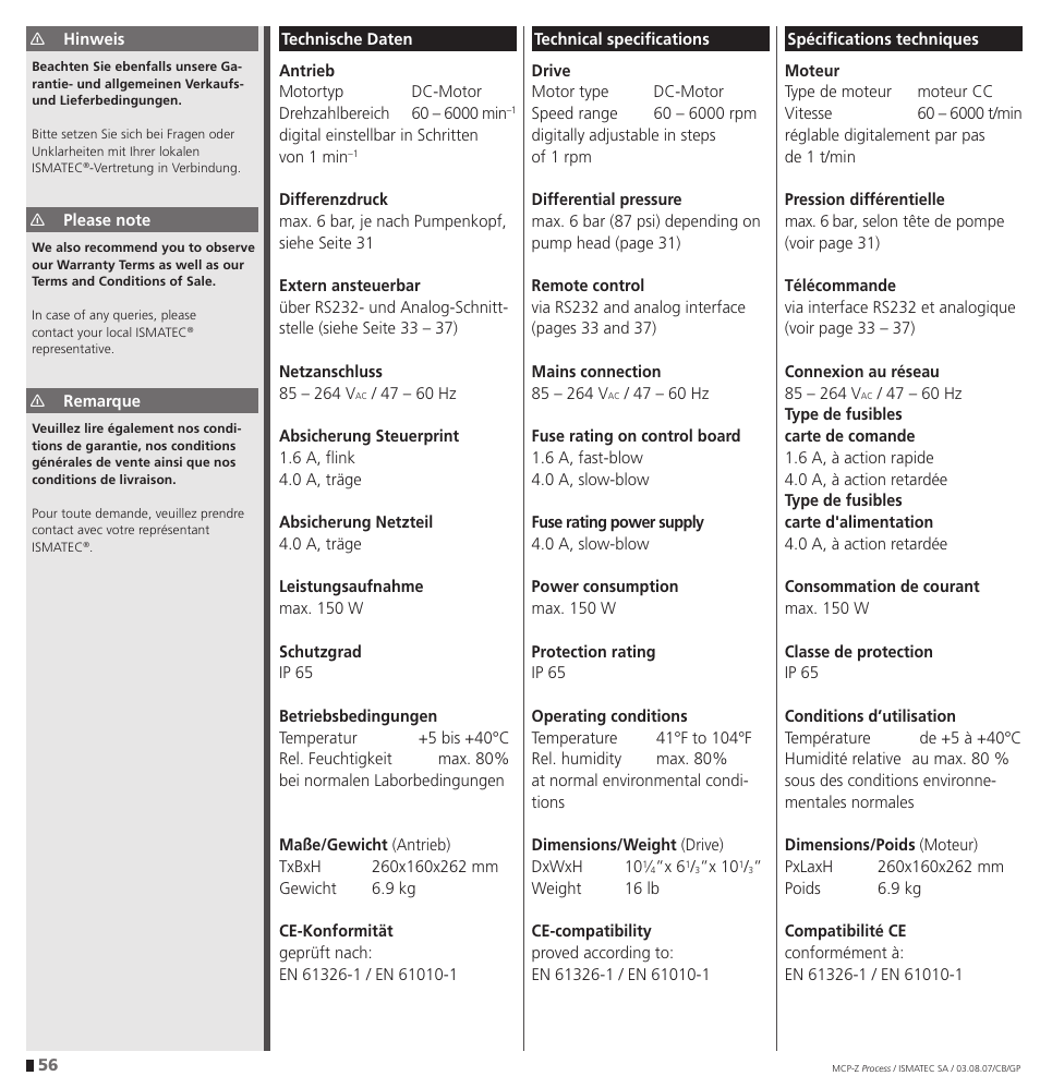 IDEX Health & Science MCP-Z Process User Manual | Page 56 / 60