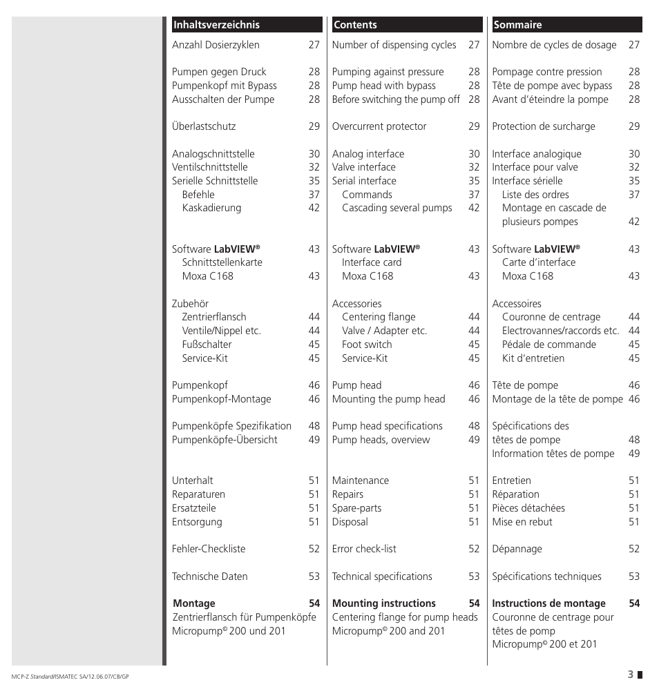 IDEX Health & Science MCP-Z Standard User Manual | Page 3 / 56